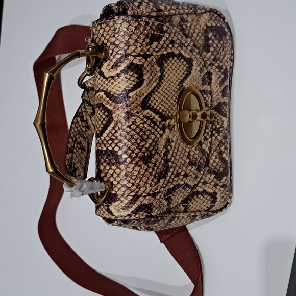 Margot Lina Flap Satchel Snake Print Embossed Leather Bag - Picture 2 of 10